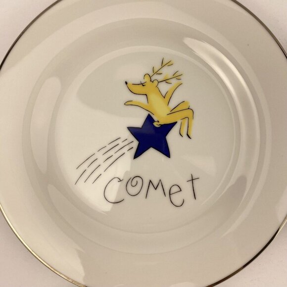 Pottery Barn Reindeer 8.5 in side/salad/dessert plates set of 4, Comet, Blitzen - Picture 2 of 8